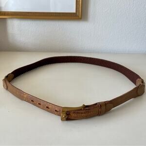 Streve Ostrich Leather & Woven Vintage Brown Belt Solid Bronze Hardware Size 34